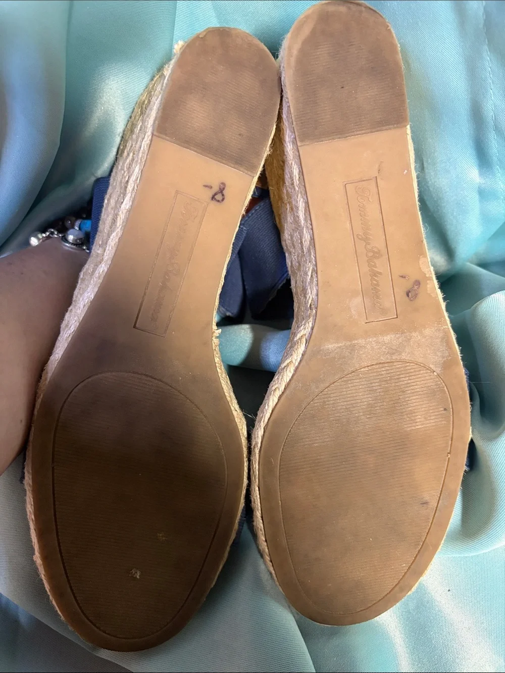Tommy Bahama Navy Espadrille Wedge Sandals Stretch Straps Sz 9.5